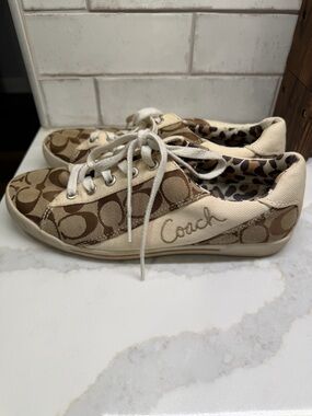 Coach Beige and Brown Signature Canvas Lace-Up Sneakers - size 8.5M women’s